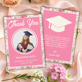 Wildflower Pink Striped Bows & Ribbons Graduation Bedankkaart