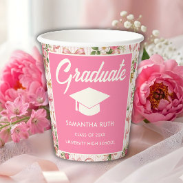 Wildflower Pink Striped Bows & Ribbons Graduation Papieren Bekers