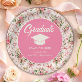 Wildflower Pink Striped Bows & Ribbons Graduation Papieren Bordje
