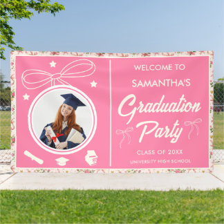 Wildflower Pink Striped Bows & Ribbons Graduation Spandoek