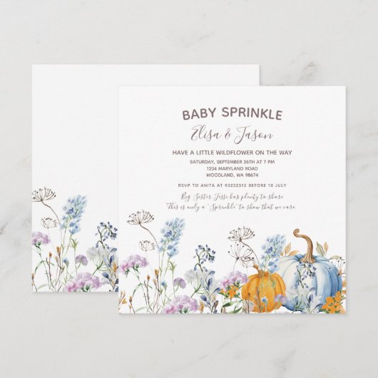 Wildflower Pompoen Baby Girl Sprinkle Shower Kaart (Voorkant / Achterkant)