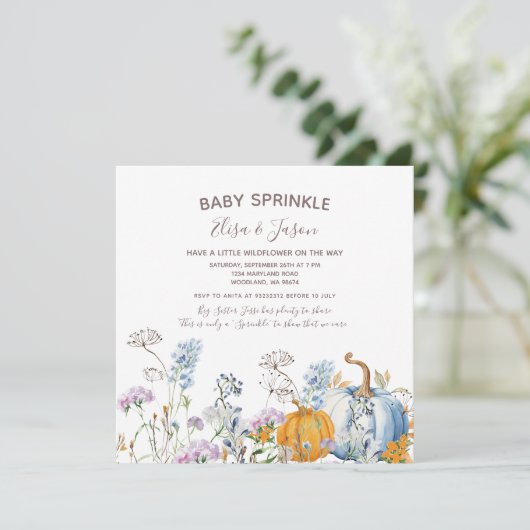 Wildflower Pompoen Baby Girl Sprinkle Shower Kaart (Staand voorkant)