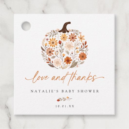 Wildflower Pompoen Herfst Baby shower Bedankjes Labels (Voorkant)