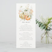 Wildflower Pompoen Waterverf Wedding Menu Kaart (Staand voorkant)