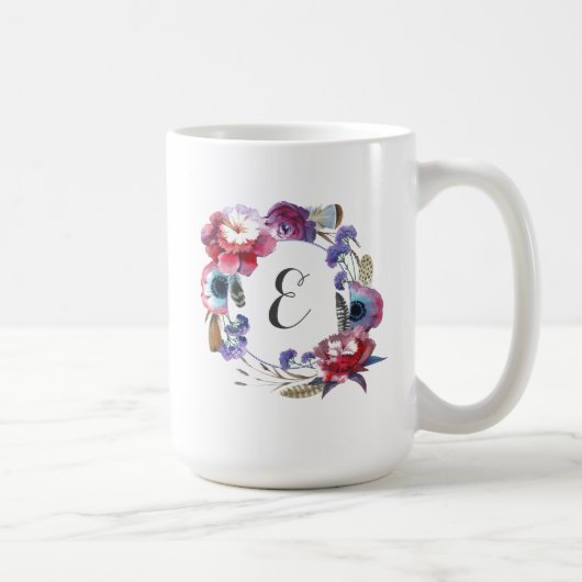 Wildflower Pony Floral met veren | Monogram Koffiemok (Rechts)