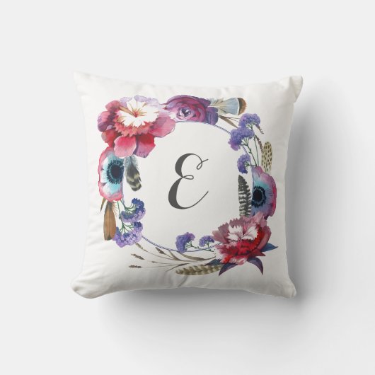 Wildflower Pony Floral met veren | Monogram Kussen (Voorkant)