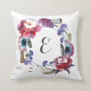 Wildflower Pony Floral met veren   Monogram Kussen