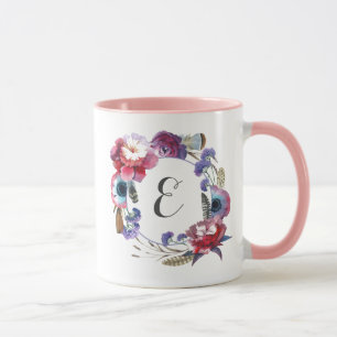 Wildflower Pony Floral met veren   Monogram Mok