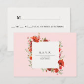Wildflower Poppy Botanische Roze Bruiloft RSVP Kaartje (Voorkant / Achterkant)