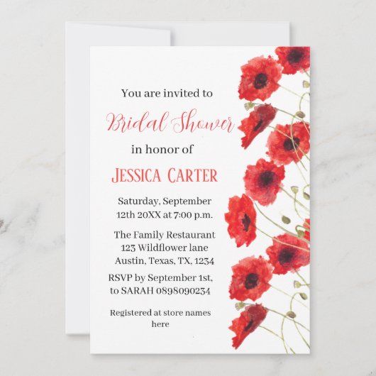 Wildflower Poppy Rood Bloemen Vrijgezellenfeest Kaart (Voorkant)