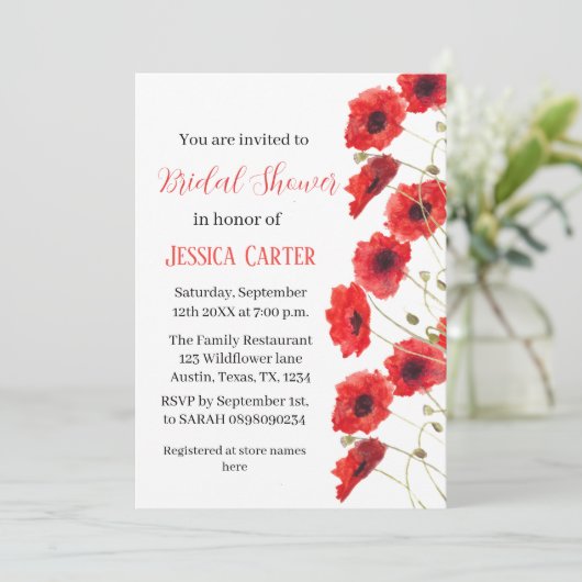 Wildflower Poppy Rood Bloemen Vrijgezellenfeest Kaart (Staand voorkant)