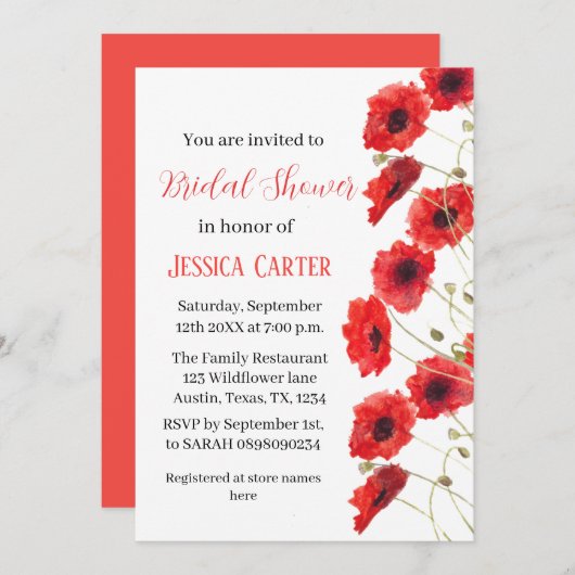 Wildflower Poppy Rood Bloemen Vrijgezellenfeest Kaart (Voorkant / Achterkant)