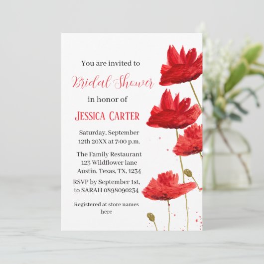 Wildflower Poppy Rood Bloemen Vrijgezellenfeest Kaart (Staand voorkant)
