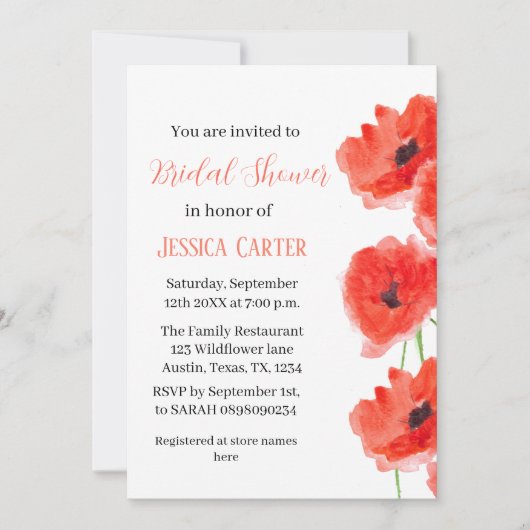 Wildflower Poppy Rood Bloemen Vrijgezellenfeest Kaart (Voorkant)