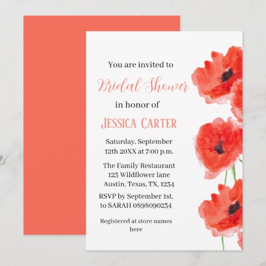 Wildflower Poppy Rood Bloemen Vrijgezellenfeest Kaart (Voorkant / Achterkant)