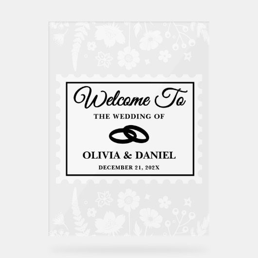 Wildflower postzegel bruiloft welkom acryl bord (Voorkant)