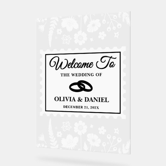 Wildflower postzegel bruiloft welkom acryl bord (Hoek)