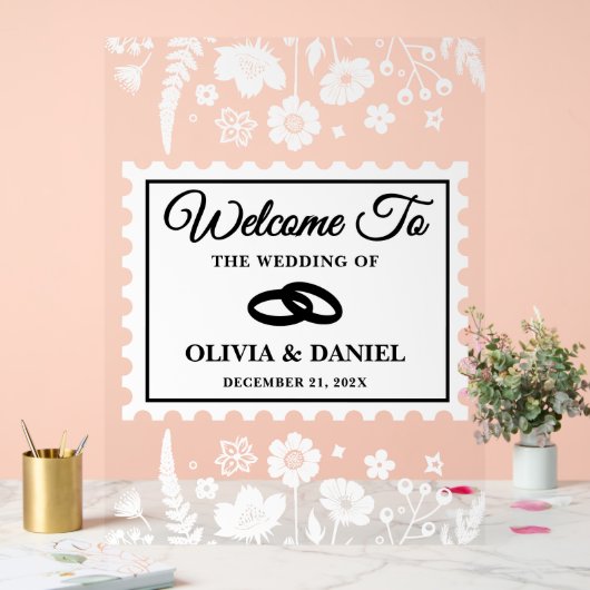 Wildflower postzegel bruiloft welkom acryl bord (Huwelijk)