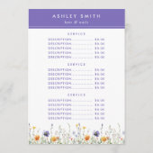 Wildflower Prijs Menu (Achterkant)