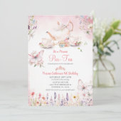 Wildflower Princess ParTea Roze Vlinder Verjaardag Kaart (Staand voorkant)