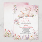 Wildflower Princess ParTea Roze Vlinder Verjaardag Kaart (Voorkant / Achterkant)