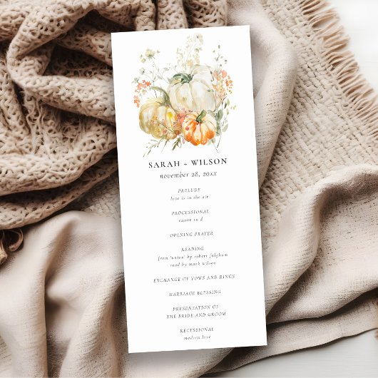 Wildflower Pumpkin Waterverf Wedding Programma