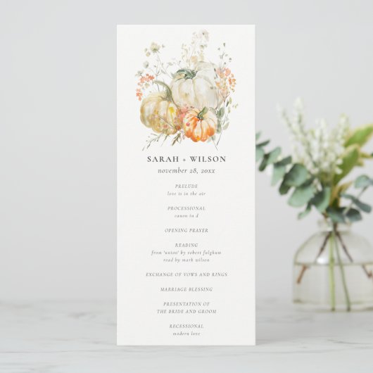 Wildflower Pumpkin Waterverf Wedding Programma (Staand voorkant)