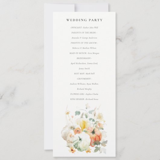 Wildflower Pumpkin Waterverf Wedding Programma (Achterkant)