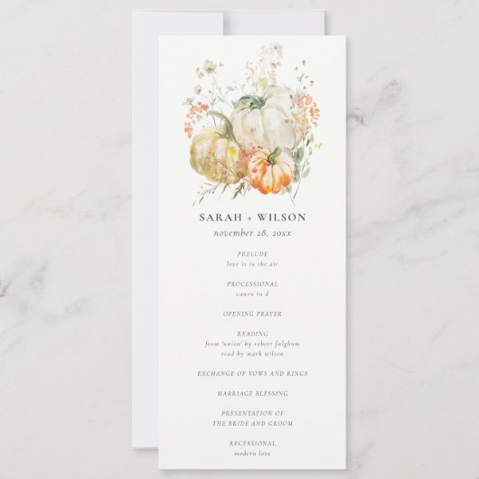 Wildflower Pumpkin Waterverf Wedding Programma (Voorkant)