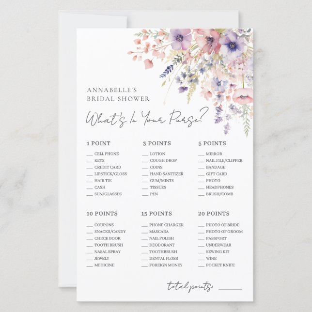 Wildflower Purse Bridal Shower Game (Voorkant)