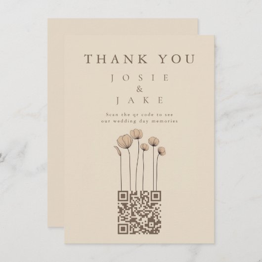 Wildflower QR-code bruiloft bedankkaart Kaart (Voorkant / Achterkant)