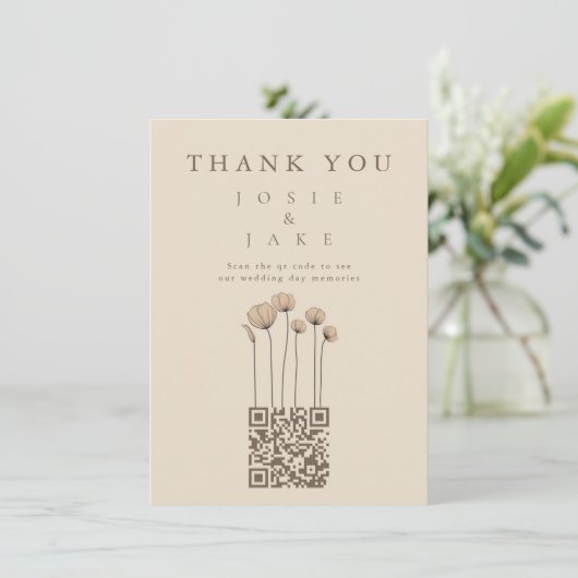 Wildflower QR-code bruiloft bedankkaart Kaart (Staand voorkant)