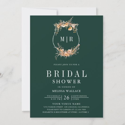 Wildflower QR Code Emerald Green Vrijgezellenfeest Kaart (Voorkant)