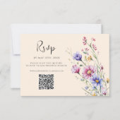 Wildflower QR Code Modern Elegant Wedding RSVP Kaartje (Voorkant)
