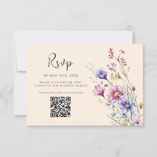 Wildflower QR Code Modern Elegant Wedding RSVP Kaartje (Voorkant)