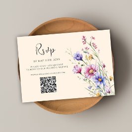 Wildflower QR Code Modern Elegant Wedding RSVP Kaartje