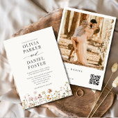 Wildflower QR Code Photo Boho Minimalist Wedding  Kaart