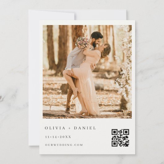 Wildflower QR Code Photo Boho Minimalist Wedding  Kaart (Achterkant)