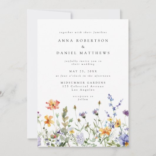 Wildflower QR Code Photo Wedding Invitation Kaart (Voorkant)