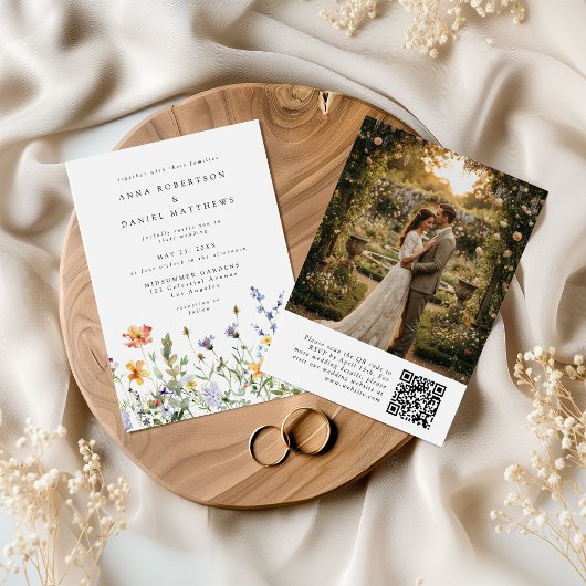 Wildflower QR Code Photo Wedding Invitation Kaart