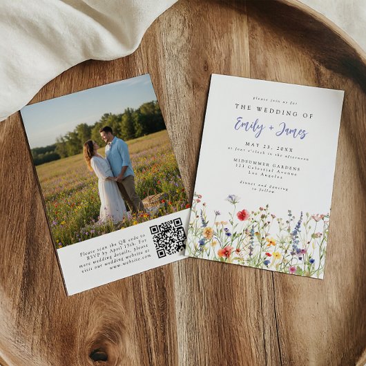 Wildflower QR Code Photo Wedding Invitation Kaart