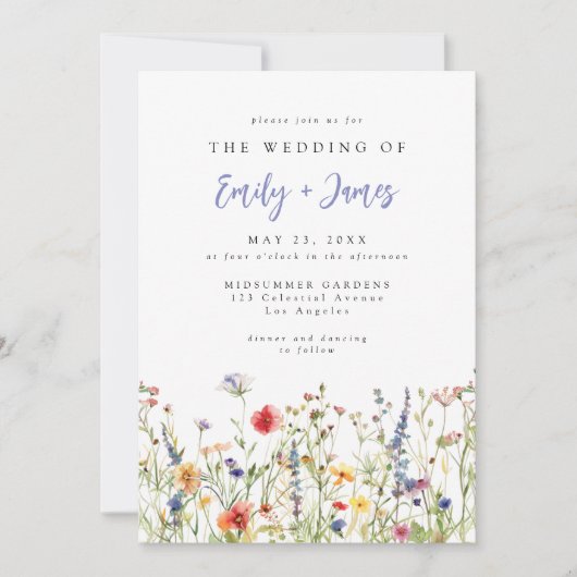 Wildflower QR Code Photo Wedding Invitation Kaart (Voorkant)