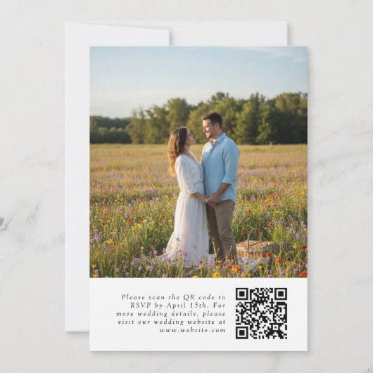 Wildflower QR Code Photo Wedding Invitation Kaart (Achterkant)