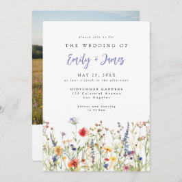 Wildflower QR Code Photo Wedding Invitation Kaart