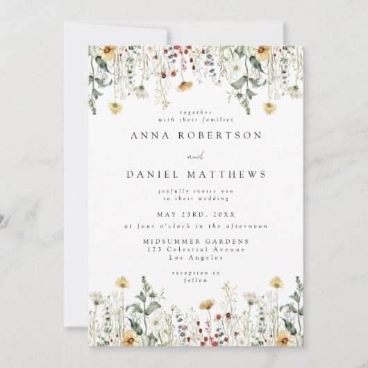 Wildflower QR Code Photo Wedding Invitation Kaart (Voorkant)