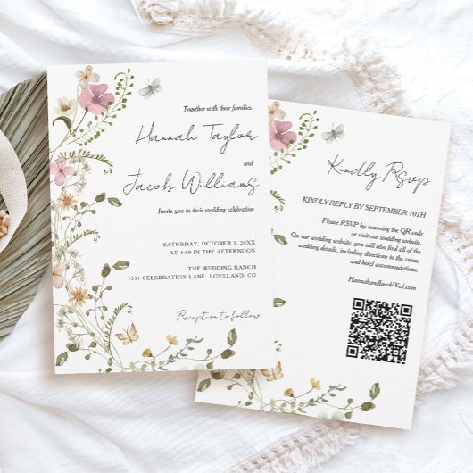 Wildflower QR Code RSVP Bruiloft Kaart