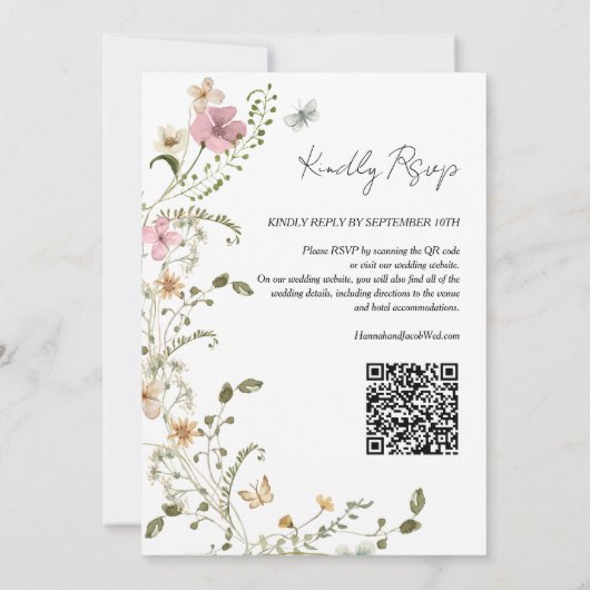 Wildflower QR Code RSVP Bruiloft Kaart (Achterkant)