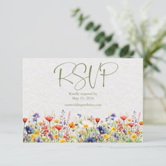Wildflower QR Code Wedding RSVP Card (Staand voorkant)