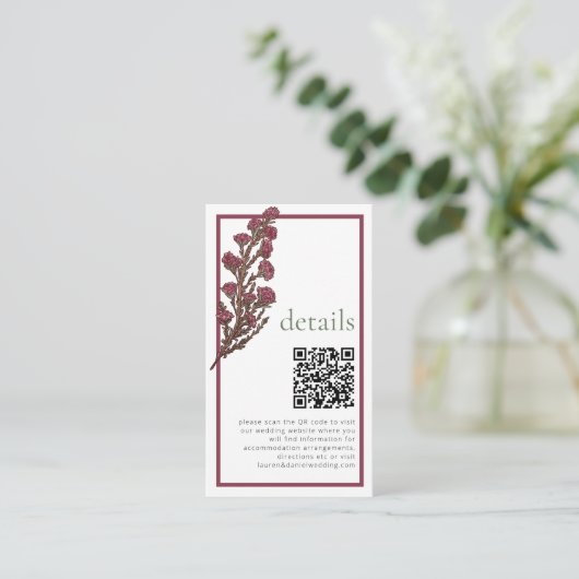  Wildflower QR Roze Bruiloft Details Informatiekaartje (Staand voorkant)
