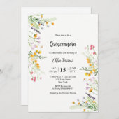 Wildflower Quinceañera elegante uitnodiging (Voorkant / Achterkant)